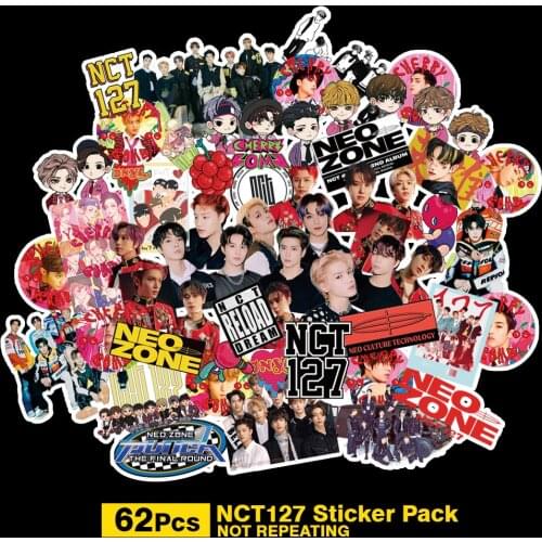 62Pcs/Pack Kpop NCT127 NCT Cartoons Expression Adhesive Photo Sticker For Luggage Laptop Notebook Mobile DIY Stickers