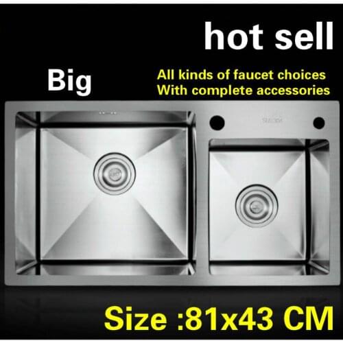 Free shipping hand made 304 stainless steel household big kitchen sink 4 mm thickening double groove hot sell 810x430 MM