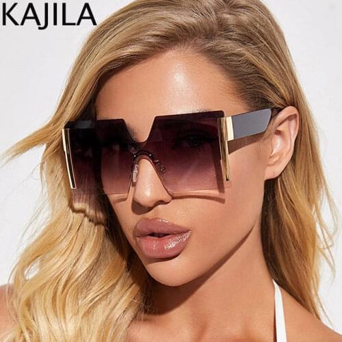 Oversized Square Sunglasses Women 2020 Big Frame Brand Designer Rimless Sun Glasses Female One Piece Vintage Lunettes De Soleil