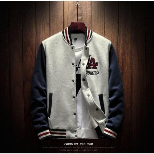 2021New Arrival Letter Rib Sleeve Cotton Embroidery Logo Single Breasted Casual Bomber Baseball Jacket Loose Cardigan Coat Homme