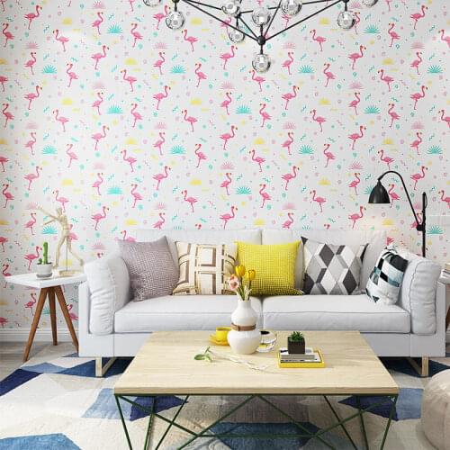 Kawaii Girl Room Wall Stickers Sprinkles Decorative Self Adhesive Wallpaper Flamingo Heart Pattern Kids Baby Room Decor 60*100cm