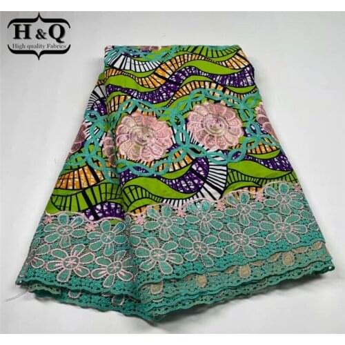 H&Q popular style 6 yards african batik lace wax fabric embroidered nigerian laces 100% cotton wax fabrics for party dress H0710