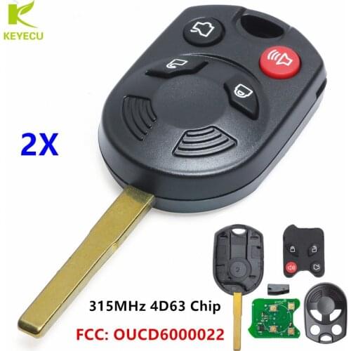 KEYECU 2PCS X Remote Key Fob 4Button 315MHz 80Bit 4D63 for Ford Escape Focus C-Max Transit FCC: OUCD6000022