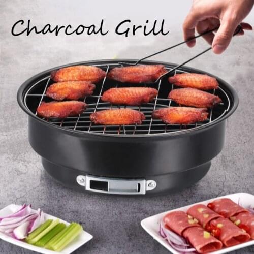 Round Charcoal Barbecue Grill Stainless Steel Non-stick Barbecue Tray Grills Portable Charcoal Stove For Outdoor Camping Supply