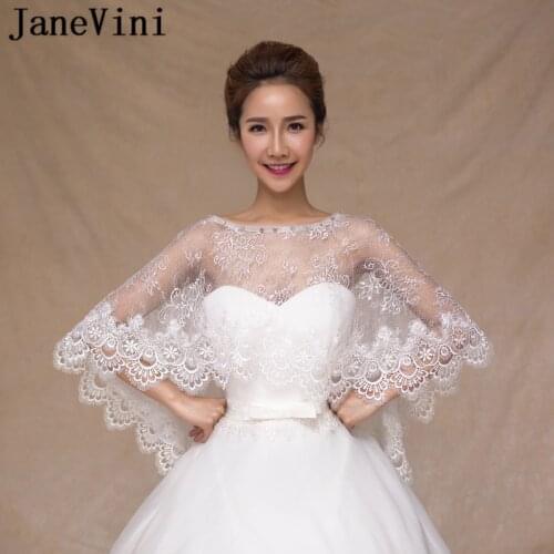 JaneVini Fashion Ivory Bridal Lace Wrap Summer Bolero High Low Wedding Cape Shawl Beaded for Evening Party Vestido Blanco Mujer