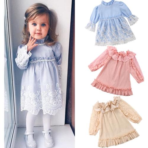 Citgeett Cute Kids Baby Girls Summer Clothes Lace Dress Long Sleeve Party Ruffle Lace Dress Sundress Clothing
