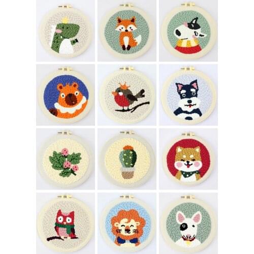 12 Type Punch Needle Kits for Starter, Contains Threader Fabric, Embroidery Hoop, Yarn, All Materials and Tools, Needle Full Set