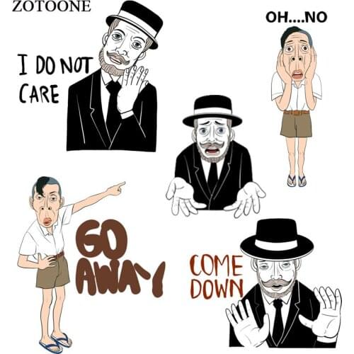 ZOTOONE Cartoon Man Funny Letter Patches Stickers Iron on Transfers for Clothes T-shirt Heat Transfer Accessory Appliques G