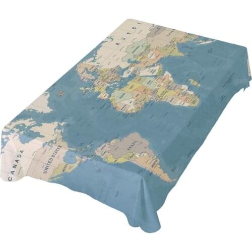 World Map Tablecloth for Kitchen Dinner Parties Tabletop Decor