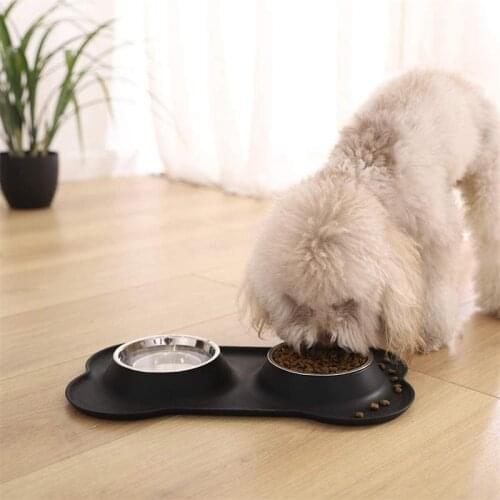 Pet Dog Puppy Cat Feeding Stainless Steel Dish Pet Drinking Bowl Food Feed Placement Dogs Accessories Anti-overflow Tableware