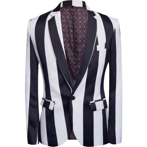 New 2019 Mens slim Black and white striped Blazer suits Singer Costumes Men dress clothing