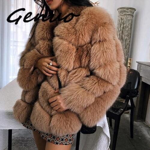 Genuo New 2019 Autumn Winter New Faux Fur Coat Long Section Stitching Fox Fur Coat Large Size Coat