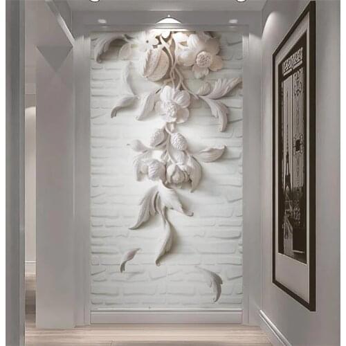 Beibehang Custom wallpaper 3d white European embossed brick entrance aisle background wall mural 3D wallpaper papel de parede