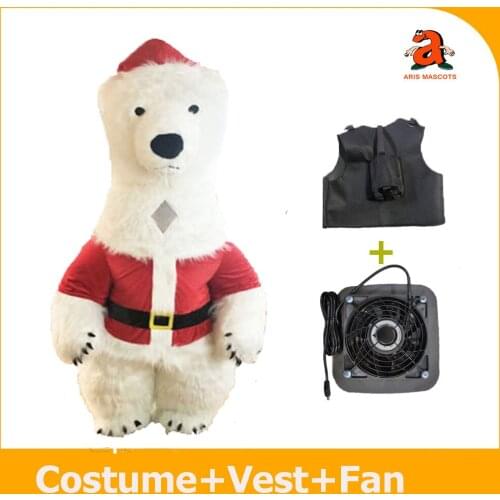 Inflatable Christmas Polar Bear Mascot Costume for Event Party Holiday Mascots Blow up Polar Bear With Santa Claus Suit