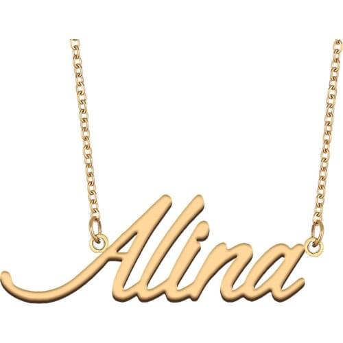 Alina Name Necklace for Women Stainless Steel Jewelry 18k Gold Plated Alphabet Nameplate Pendant Femme Mother Girlfriend Gift
