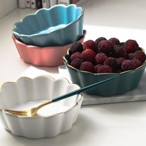 Phnom Penh Retro Green Ceramic Bowl Solid Color Lace Bowl Household Bowl Laciness Seasoning Dish Fruit Salad Dessert Bowl 6inch