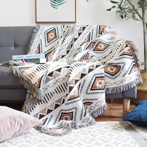 Bonenjoy Plaid for Sofa Geometric Kitted Blanket Bohemian Style Sofa Cover Double Used Sofa Towel Thread Blanket for Sofa