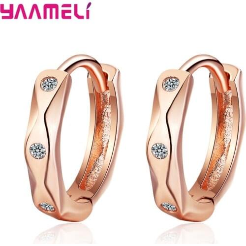 Simple Style Women Men Unisex Hoop Earring for Ear Decoration Ornament Fine 925 Sterling Silver Clear Cubic Zircon Paved