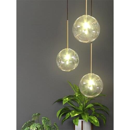 Clear Glass Ball Pendant Lights Dining Room Indoor Home Kitchen Fixtures LED HangLamp Lighting Bar Restaurant Luminaire Lustre