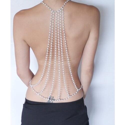 Sexy Pearl Body Jewellery belly Dorsal chain Charm Bras Woman Beach Copper bikini Exquisite Gift