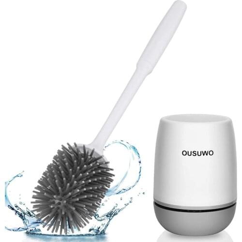 TPR Silicone Toilet Brush Quick Draining Clean Tool Wall-Mount Or Floor Standing Bowl Cleaning Brush Set Bathroom Accessories