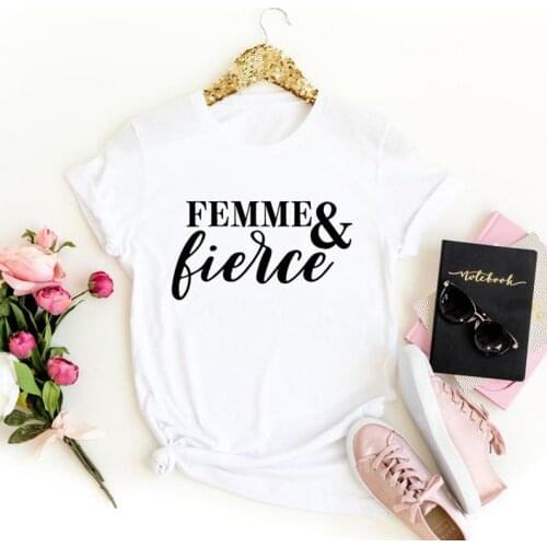 Skuggnas New Arrival Femme and Fierce T-Shirt Girl Power t shirts Feminist T Shirt Birthday Gift Short Sleeve Fashion Tumblr Tee