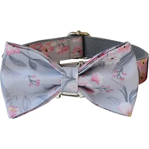 Flowers 07 Gray Bottom Walking Training Dog Leash For Small Medium Large Dogs Handmade Flexible Pet Collar