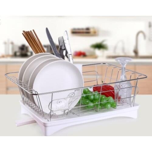 Stainless Steel Dish Drainer Drying Rack With 3-Piece Set Removable Rust Proof Utensil Holde For Kitchen Counter Storage Rack