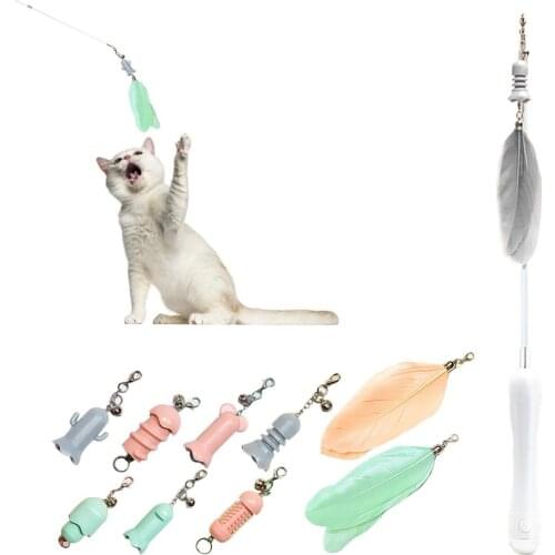 Telescopic Cat Feather Toy Pet Kitten Interactive Wand With Bells Optional With Laser Cat Stick A Great Way To Interact With Pet