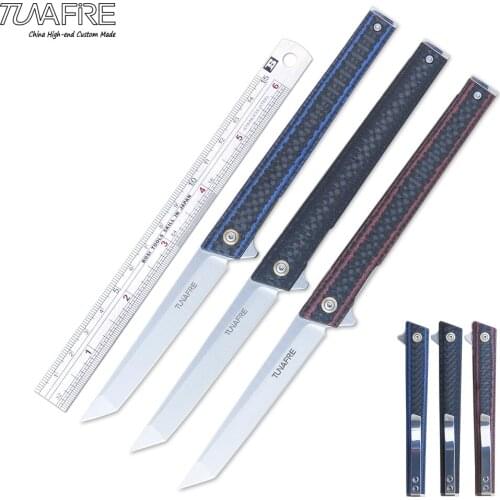 Tunafire Outdoor Pocket Knife Ball Bearing Camping Survival Knives Carbon Fiber Handle D2 Stainless Steel Tactical EDC Tools