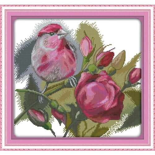 The Bird and Roses Cross-Stitching 11CT Printed 14CT Handmade Cross Stitch Set Animals Cross-stitch Kits Embroidery Needlework