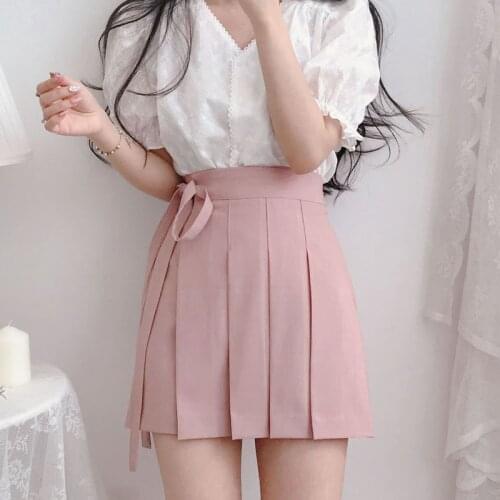 Cute Girl Fashion Pleated Skirt Women Korean Version Of The Wild Solid Color Skirt 2020 Summer New Pink Mini A-Line Skirt Female