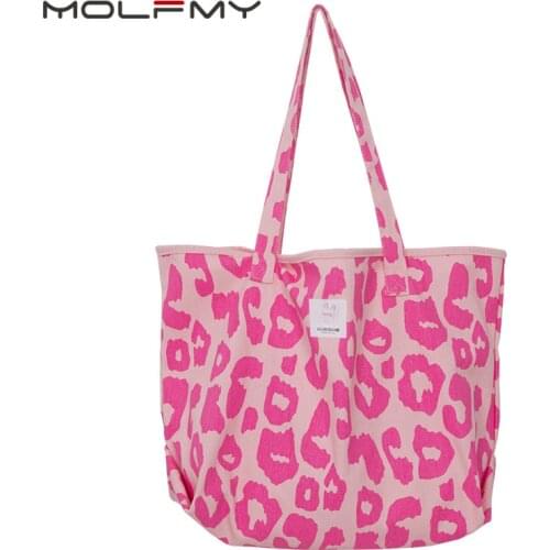 Pink Leopard Canvas Handbag For Women Large Capacity Single Shoulder Bag Fashion Casual Style Female Trend Tote Bag Portable Bag