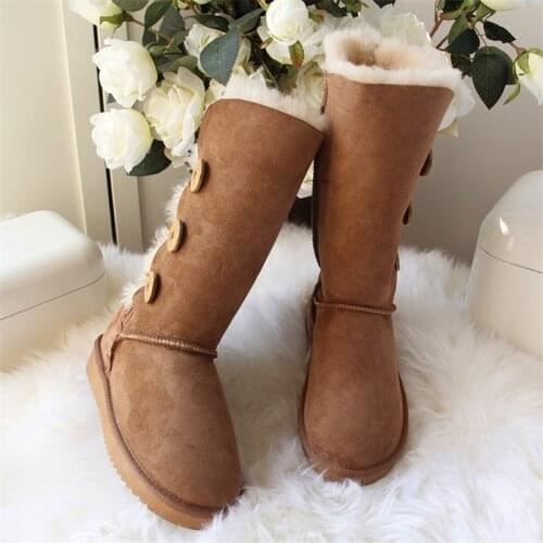 New 100% Genuine Sheepskin Leather Snow Boots Warm Natural Fur Women Wwinter Boots Women Warm Wool Snow Boots Free Shipping