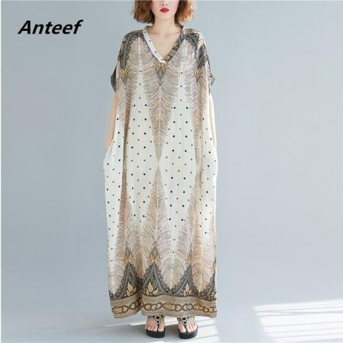 Short sleeve cotton satin vintage floral dresses for women casual loose maxi long summer beach dress elegant clothes 2021