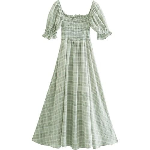 Summer Dress For Women 2021 Plaid Color Slim Fashion Elegant Long Female Vestido Casual Sleeve Spring Autumn Office Lady C2651