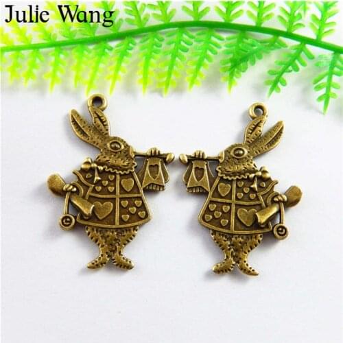 Julie Wang 15pcs Alloy Rabbit Trumpet Antique Bronze Charms Necklace Pendants Findings Jewelry Making Accessories