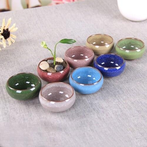1 PCS Ceramic Pots Ice-Crack Glaze 7 Color Flower Ceramics Succulent Plant Mini Pot Garden Flowerpot For Home Office Decoration
