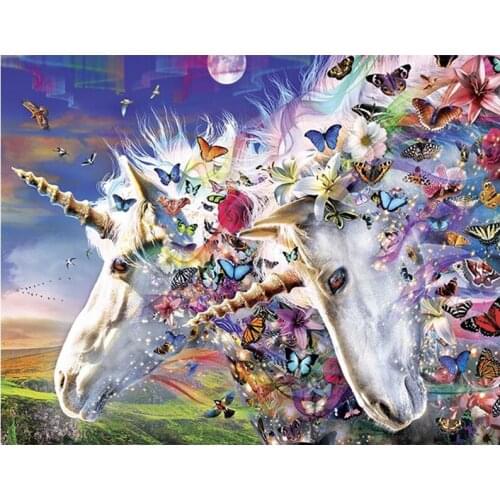 5D Diy Diamond Painting Cross Stitch Kits Diamond Mosaic Embroidery Landscape Unicorn And Butterflies Painting Full Drill YG2532