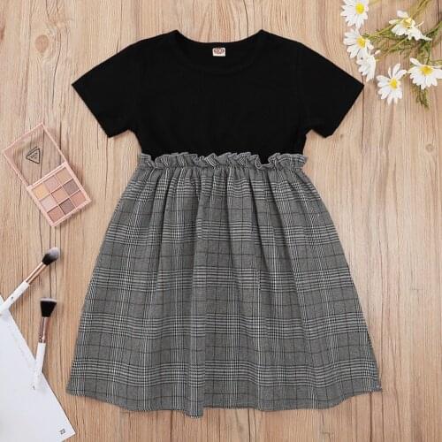 Black Short Sleeve Grey Plaid Dress in Fashion Korea