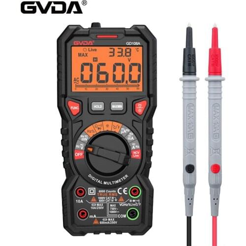 GVDA Digital Multimeter Auto Range DMM Voltmeter True RMS AC DC NCV Ohm Hz Voltage Meter Smart Ammeter Capacitance Tester