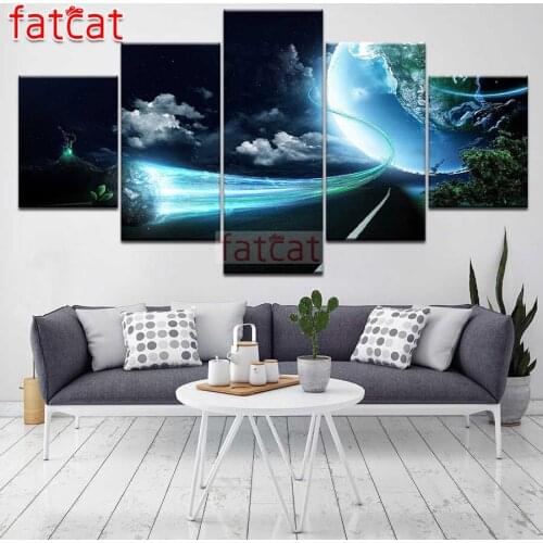 FATCAT Moonlight landscape 5 Piece Diy Diamond Painting Full Square Round Mosaic Embroidery Sale Needlework Decoration AE2451