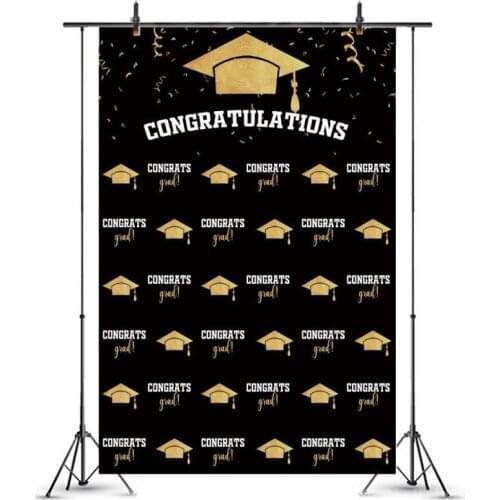 Repeated Golden Bachelor Cap Congratulations Party Background Photo Back to School College Graduation Backdrops Photography