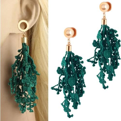 JUNLOWPY Green Dangle Ear Gauges Tunnels Screwed Stretcher Piercing Kit Tragus Cartilage Earring Expanders Set 2g-5/8 inch 60pcs