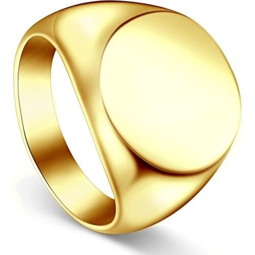 Rings Fashion Simple Gold Smooth Round 316L Stainless Steel Top Quality High Polished Signet Solid Biker Ring for Men Jewelry