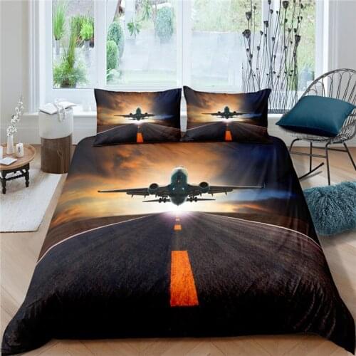 Home Living Luxury Airplane Runway Print 2/3Pcs Soft Duvet Cover PillowCase Queen and King Size Kids Bedding Set EU/US/AU Size