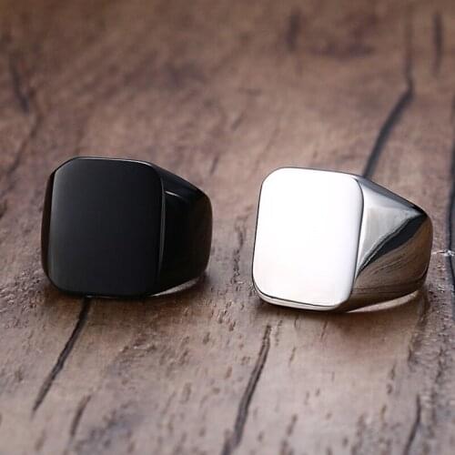 Cool men custom jewelry 316 stainless steel square shape blank signet ring antique color BR1093