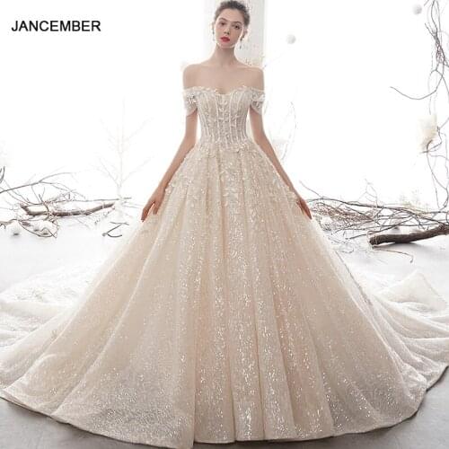 LDR24 Off-shoulder Light Wedding Dress 2021 Bridal Simple Graceful Trailing Applique Print Shiny Womens Slim-fit Wedding Gown