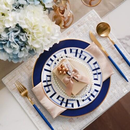 Luxtry Blue Zigzag Lines Dinner Plates Dining Plate Serving Dishes Round Plate Set Cake Tray Western Steak Kitchen Tableware