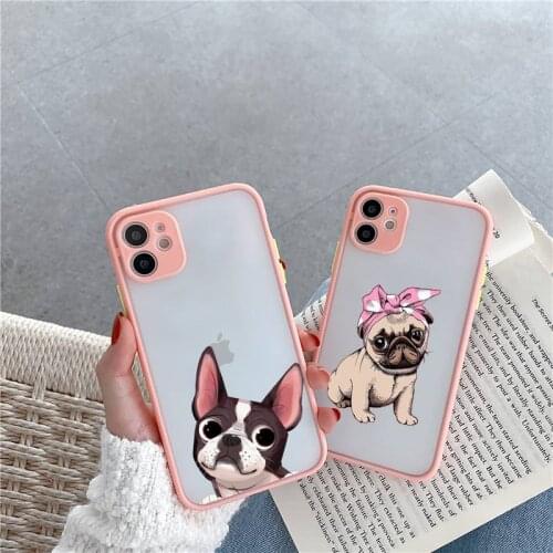 Dog French Bulldog Phone Case For iPhone 12 11 Mini Pro XR XS Max 7 8 Plus X Matte transparent Pink Cover